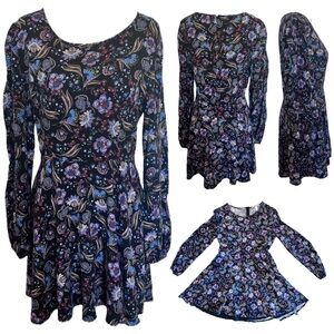 Multicolor Floral Boho Fall Zip up Skirt lined Dress Sz Medium